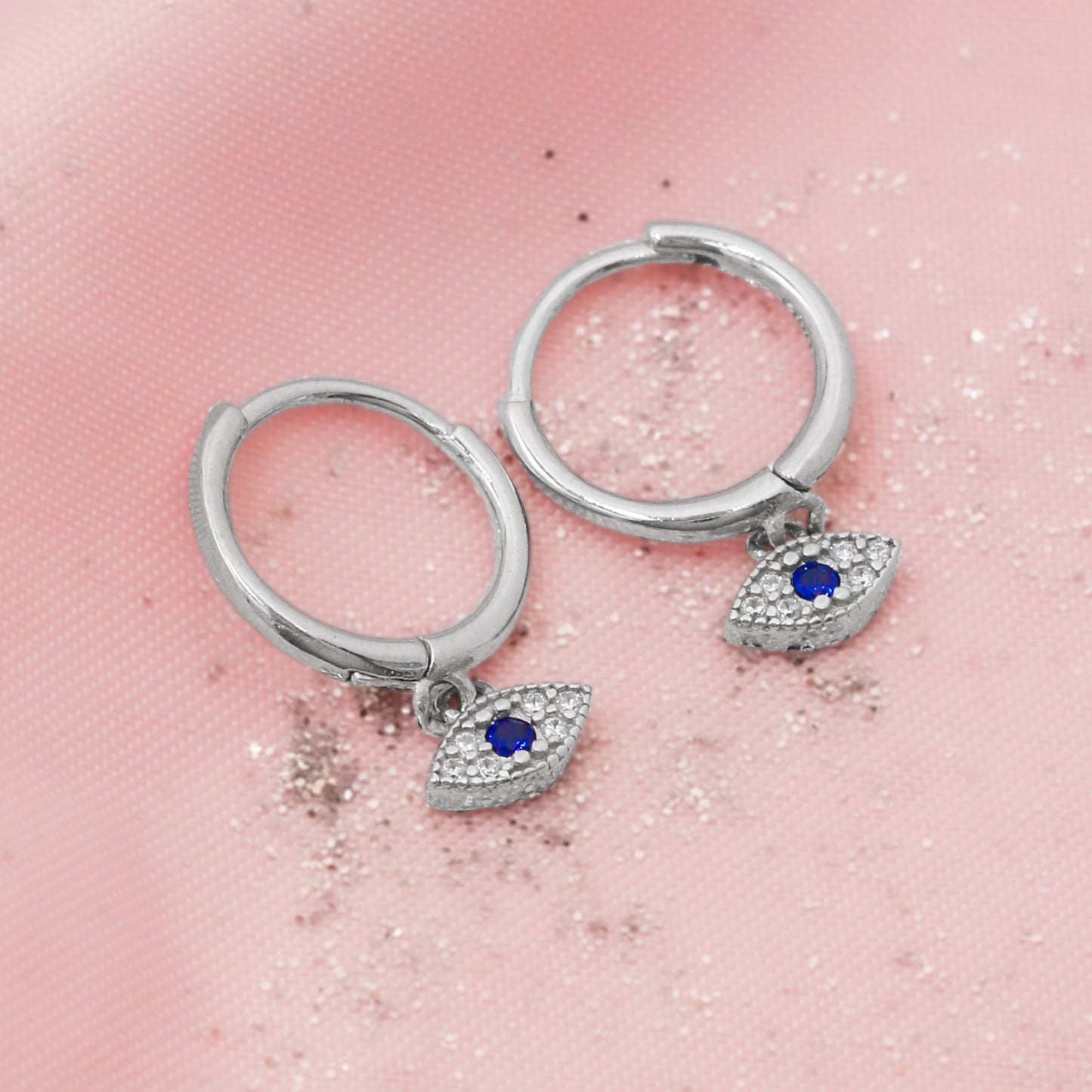 Sterling Silver Evil Eye Hoops