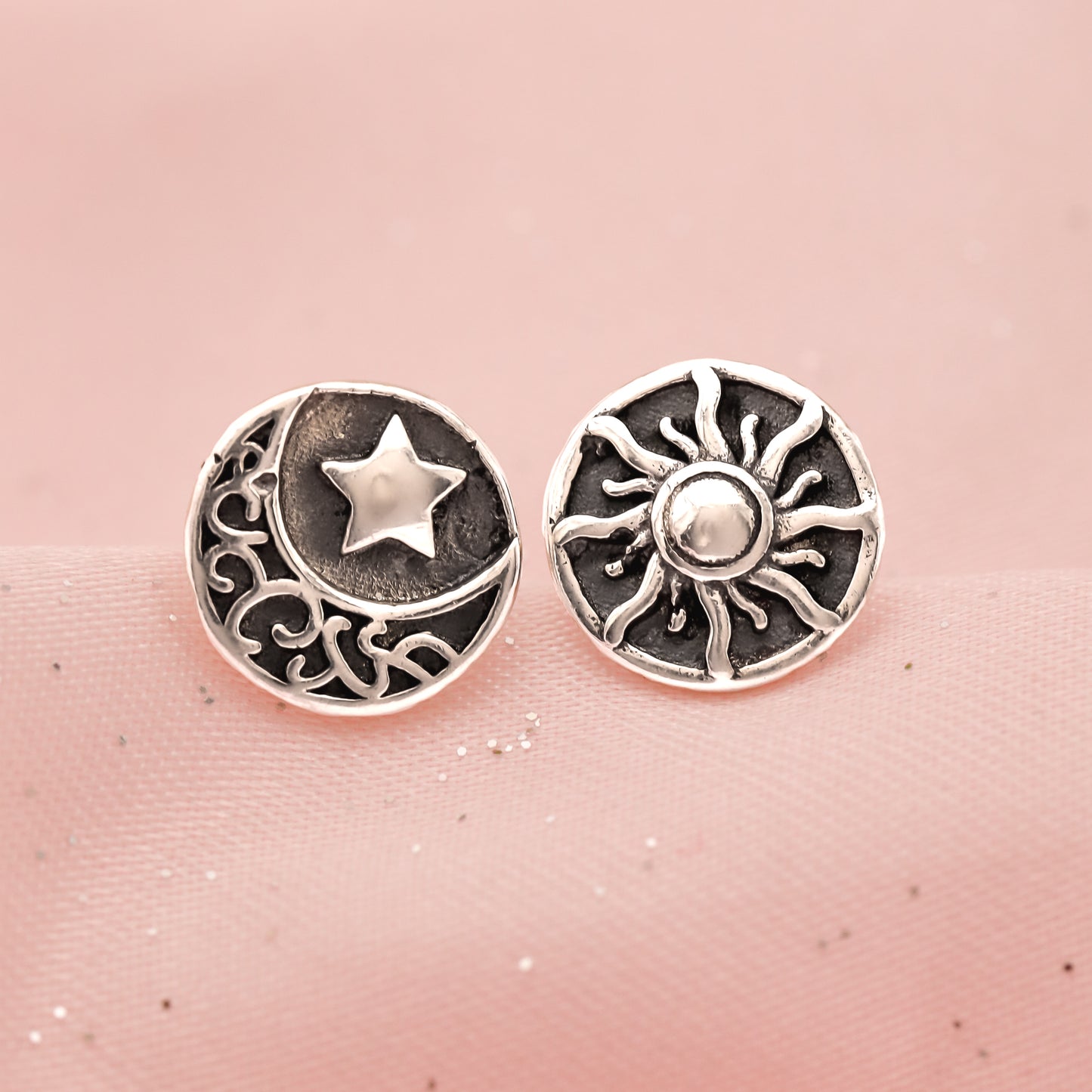 Vintage Sterling Silver Celestial Mismatched Studs