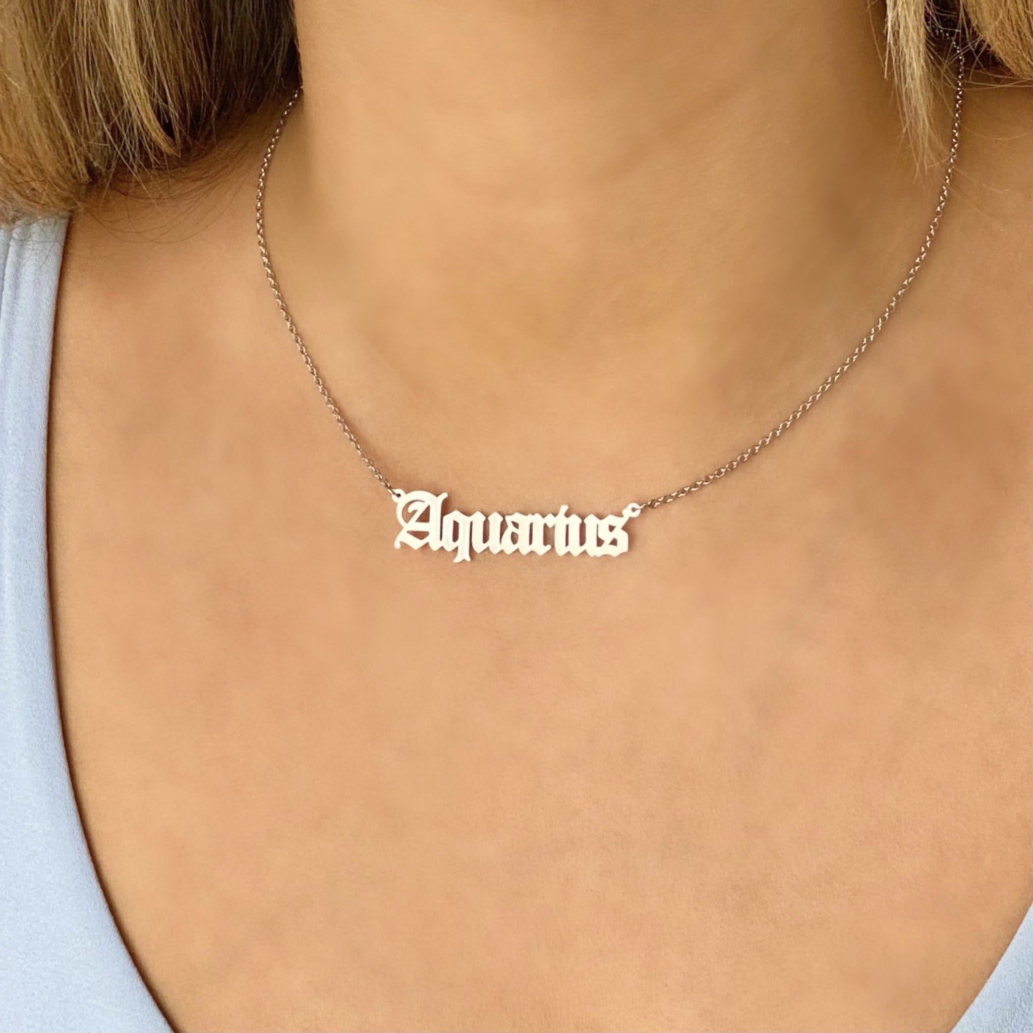 Aquarius Zodiac Silver Pendant Necklace | Astrid & Miyu Necklaces