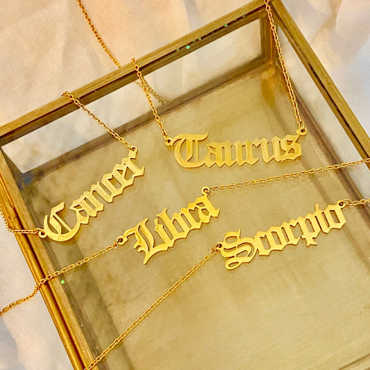 Old English Zodiac Necklace - Gold