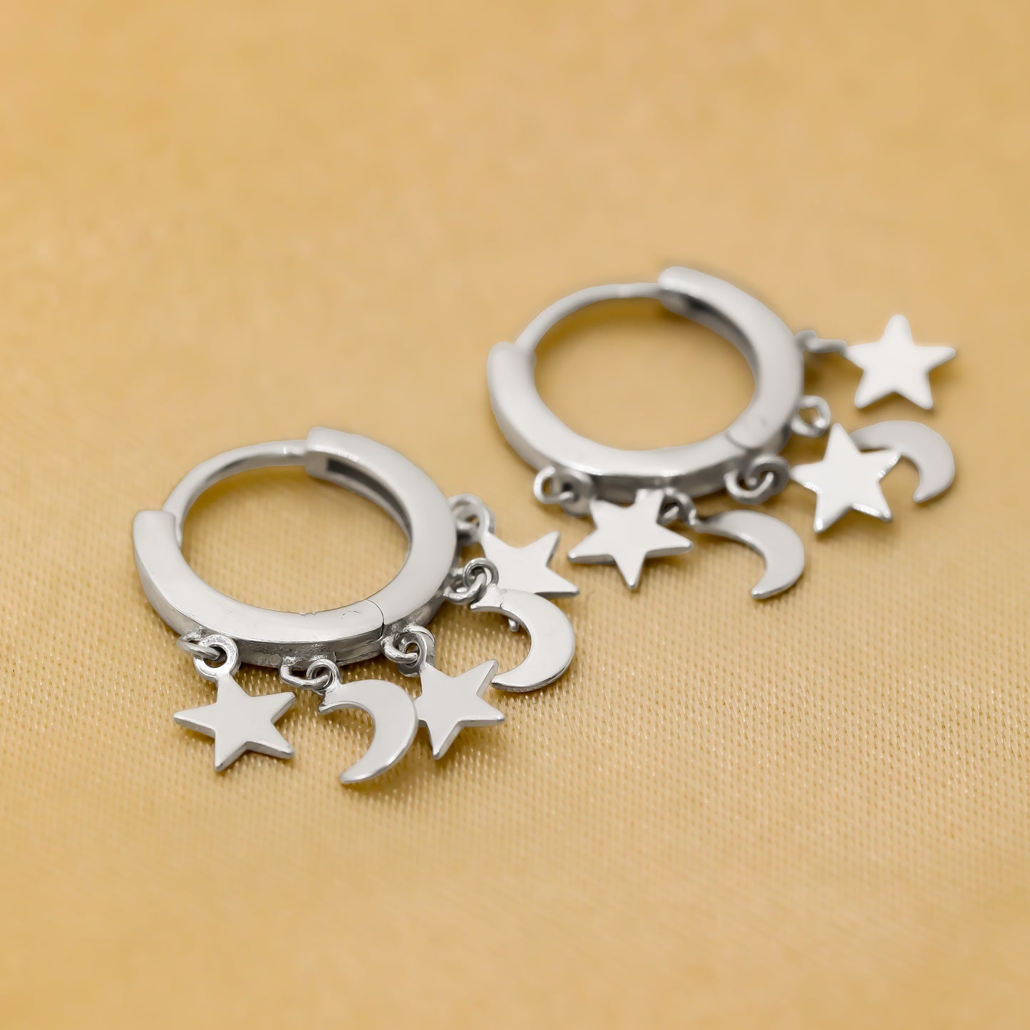 Sterling Silver Falling Star Moon Huggies