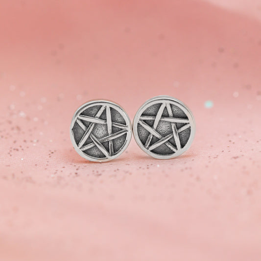 Vintage Sterling Silver Pentacle Studs